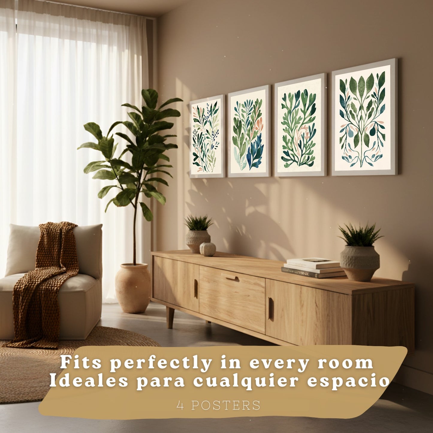 Set de 2 laminas decorativas Flores Matisse Cuadros Salon modernos - Posters decorativos Tono verde. Decoración Dormitorios.