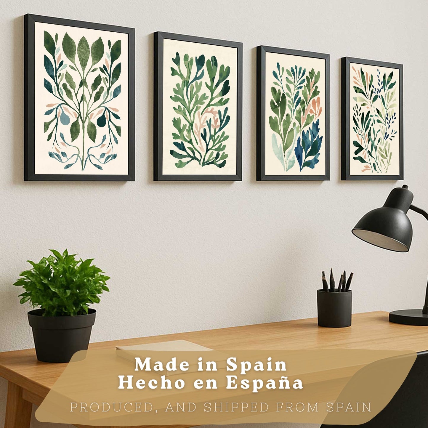 Set de 2 laminas decorativas Flores Matisse Cuadros Salon modernos - Posters decorativos Tono verde. Decoración Dormitorios.
