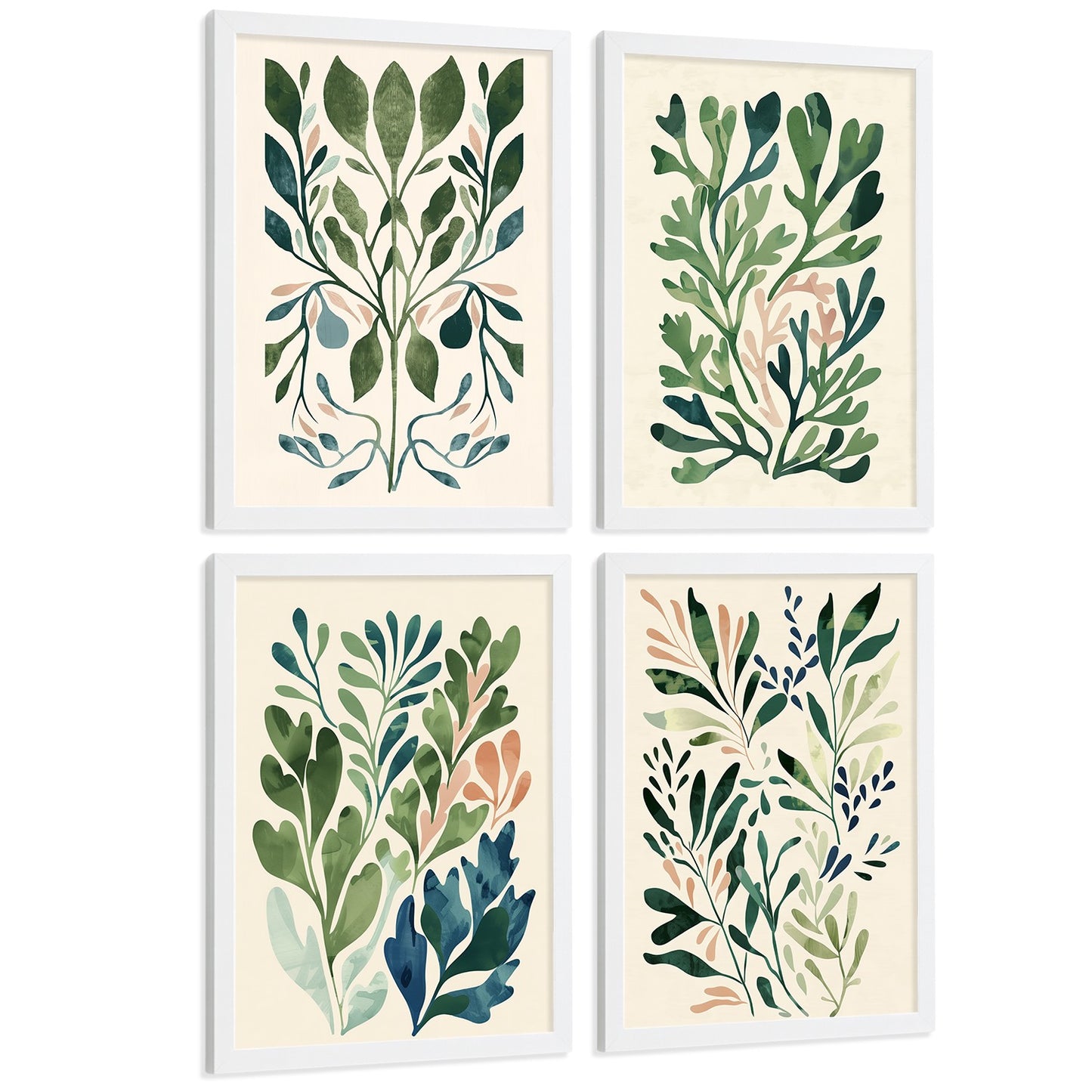 Set de 2 laminas decorativas Flores Matisse Cuadros Salon modernos - Posters decorativos Tono verde. Decoración Dormitorios.