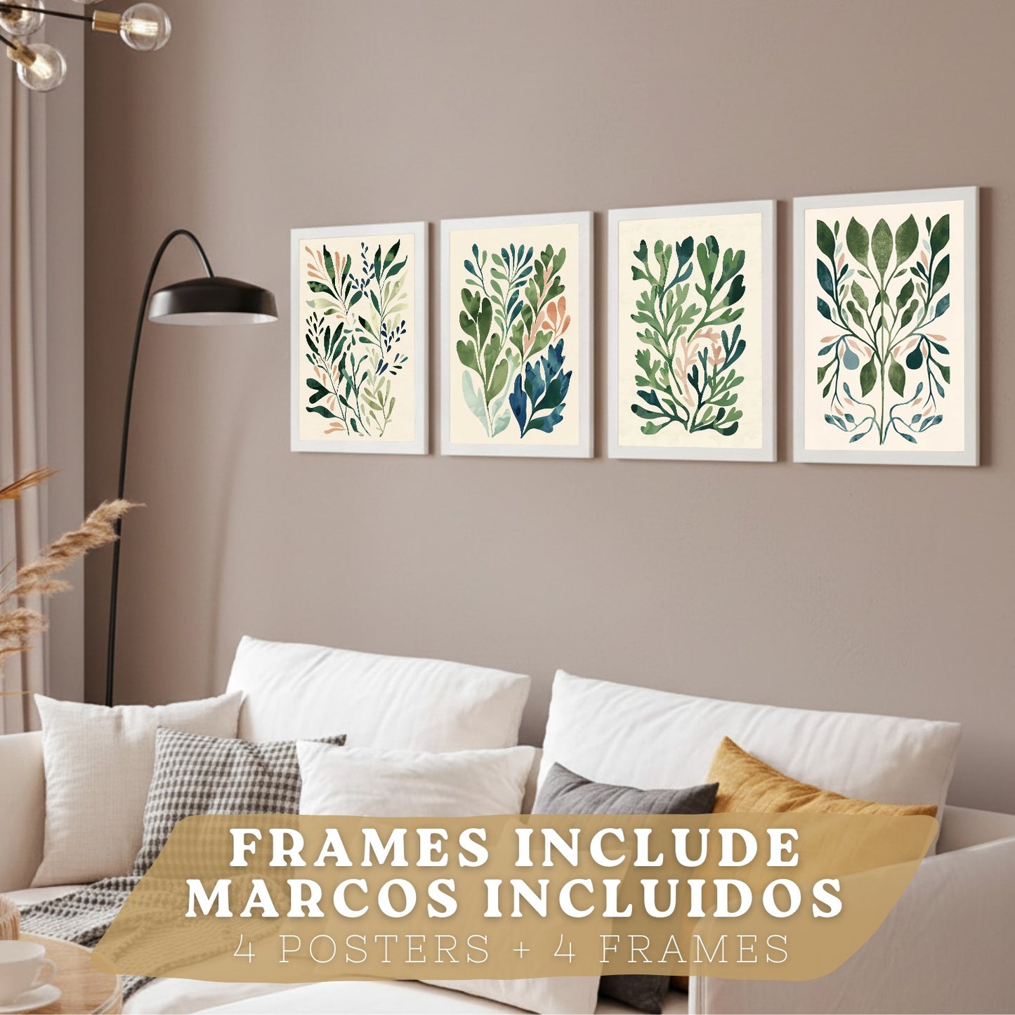 Set de 2 laminas decorativas Flores Matisse Cuadros Salon modernos - Posters decorativos Tono verde. Decoración Dormitorios.