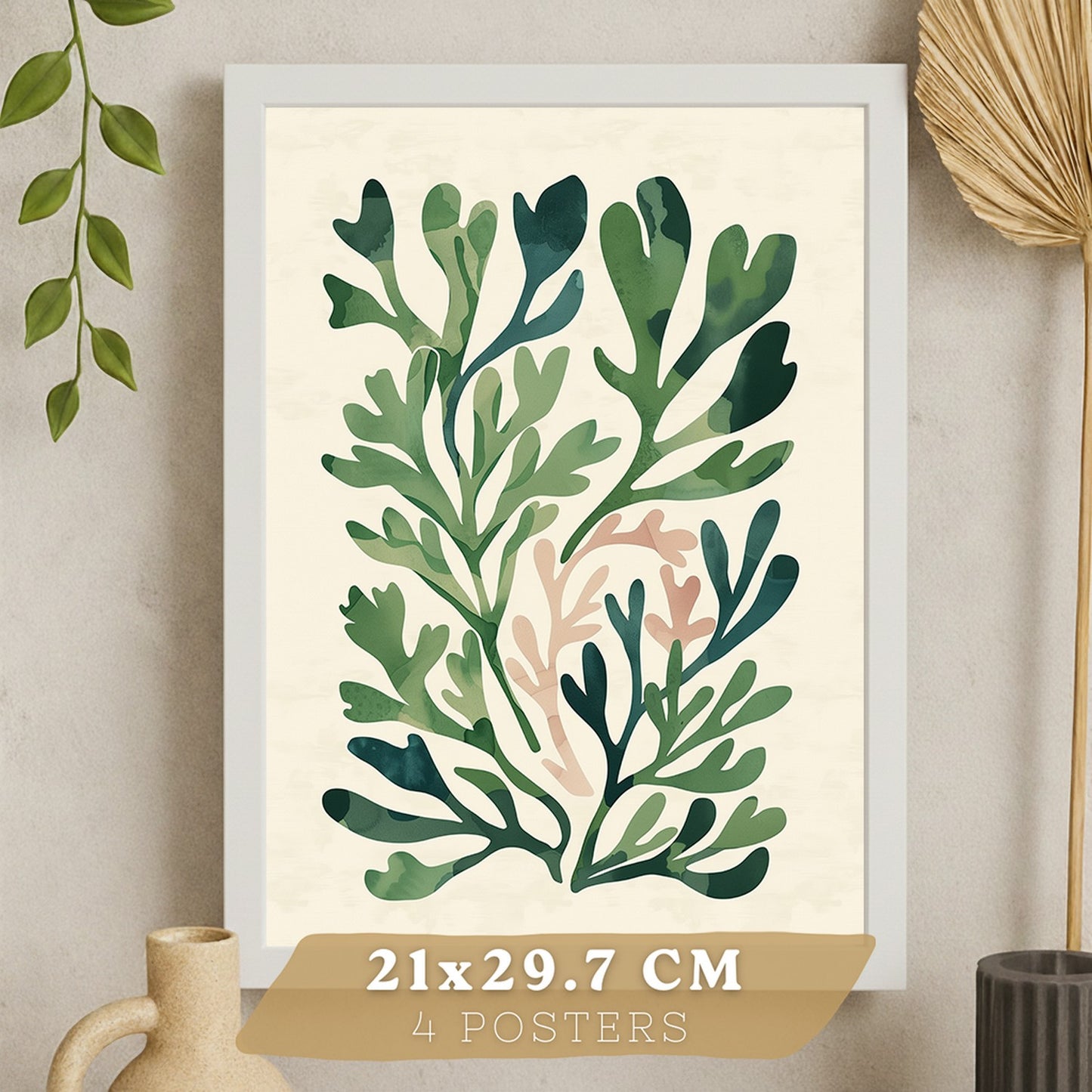 Set de 2 laminas decorativas Flores Matisse Cuadros Salon modernos - Posters decorativos Tono verde. Decoración Dormitorios.