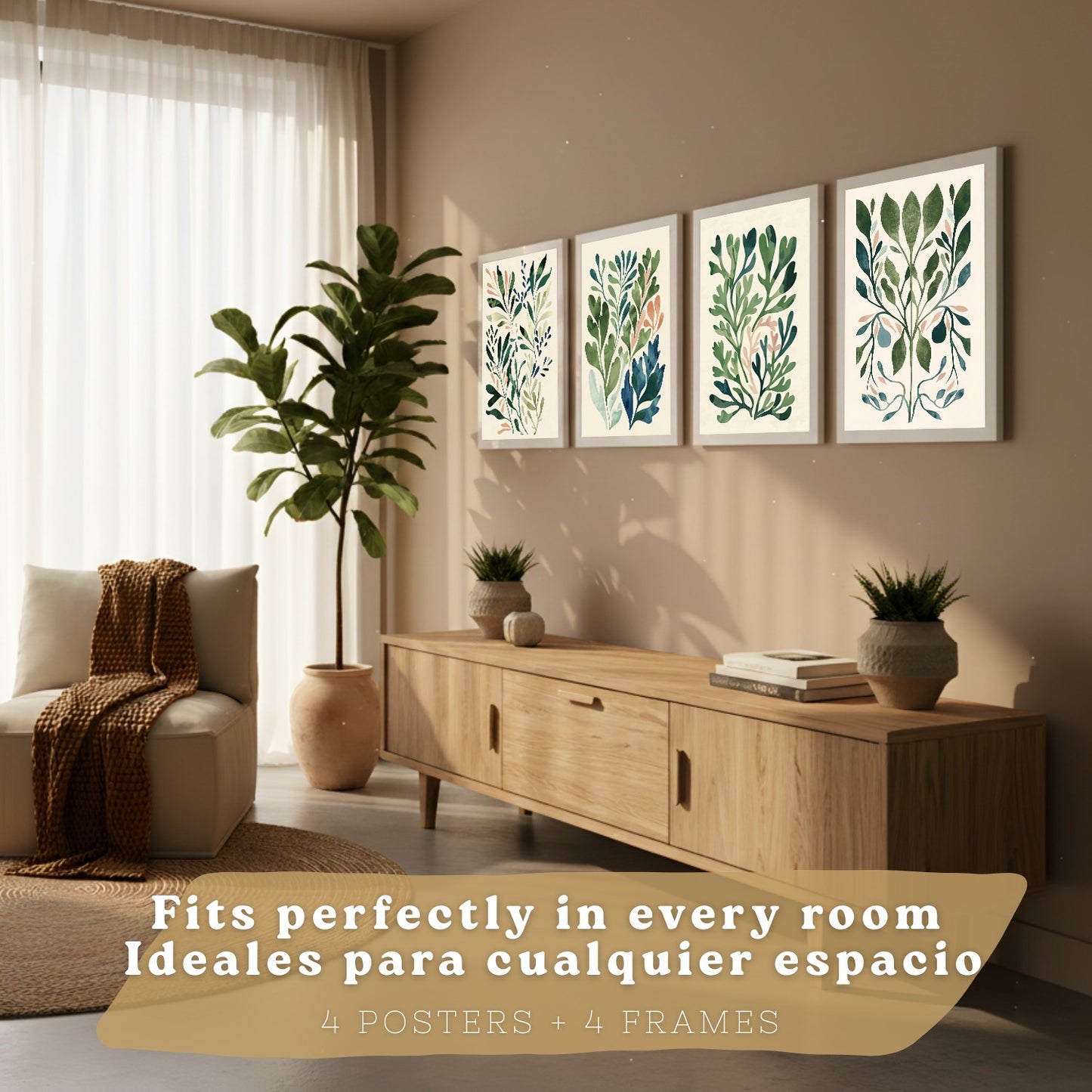 Set de 2 laminas decorativas Flores Matisse Cuadros Salon modernos - Posters decorativos Tono verde. Decoración Dormitorios.