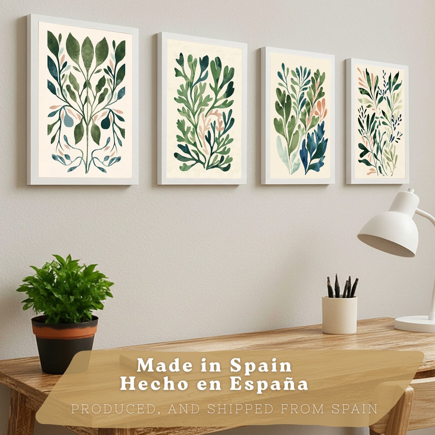 Set de 2 laminas decorativas Flores Matisse Cuadros Salon modernos - Posters decorativos Tono verde. Decoración Dormitorios.