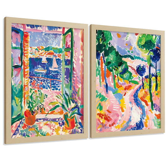 Set de 4 laminas decorativas pared estilo colorido. Cuadros Salon modernos Paisaje - Posters decorativos azules. Maritimo. Decoración Dormitorios.