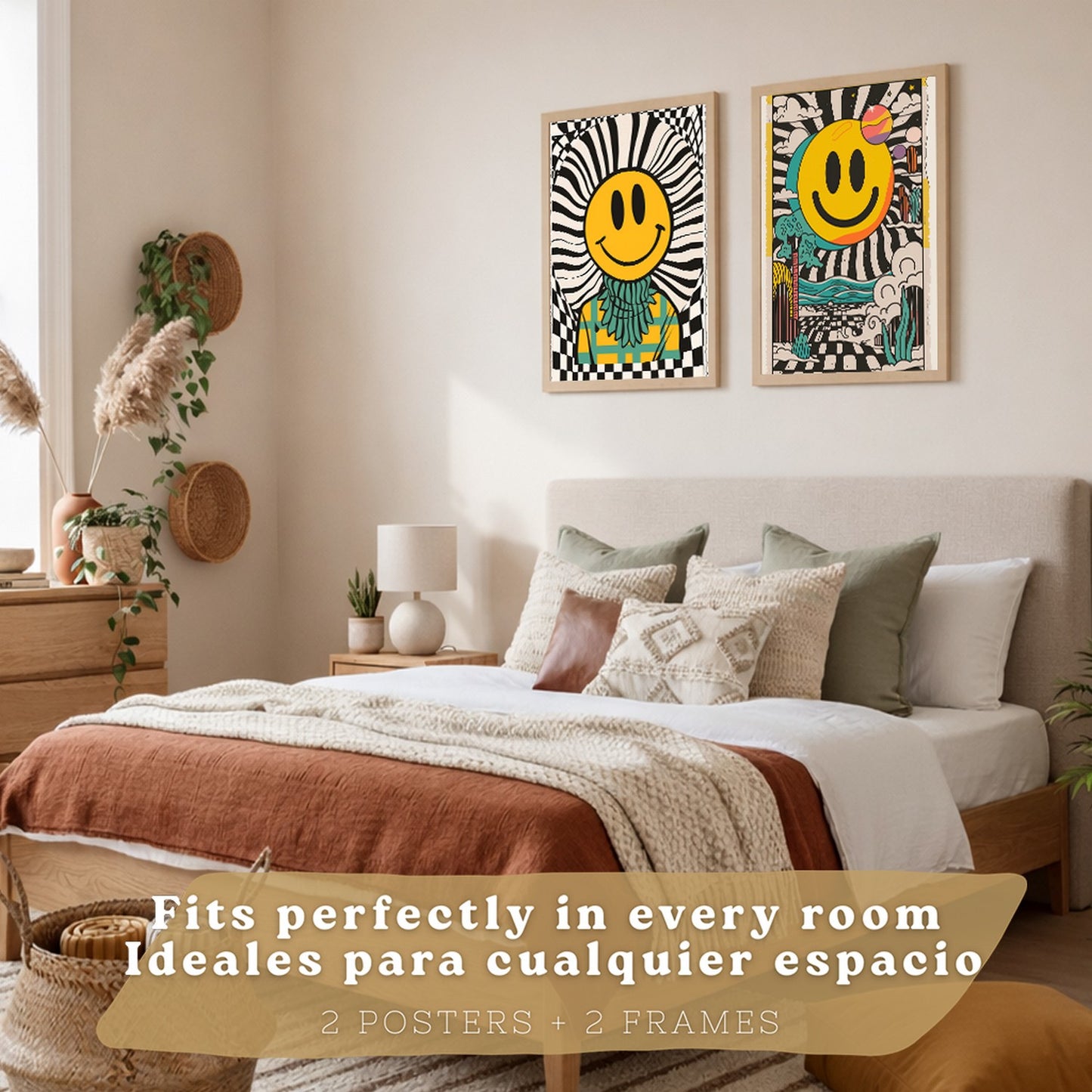 Set de 4 laminas decorativas Smiley Cuadros Salon modernos - Posters decorativos Emoji sonrisa Decoración Dormitorios Cocina Baño