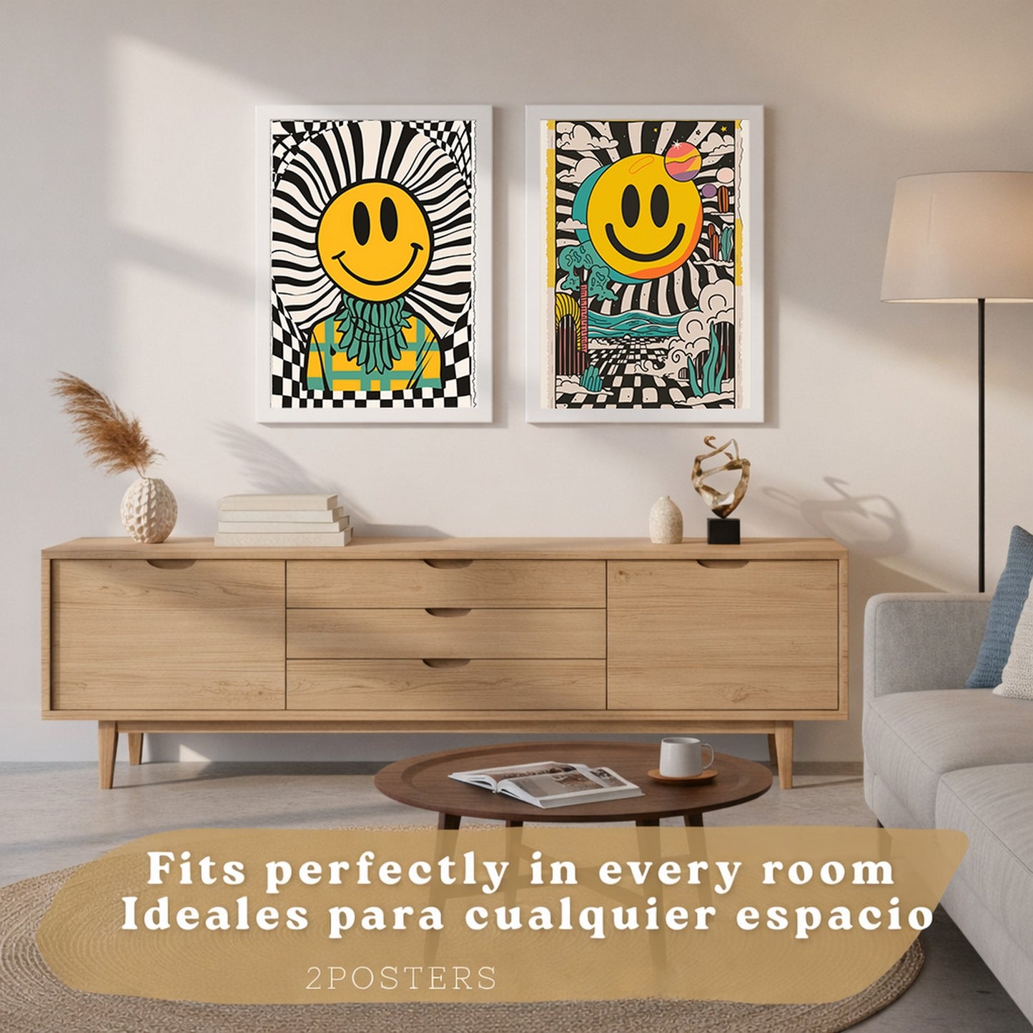 Set de 4 laminas decorativas Smiley Cuadros Salon modernos - Posters decorativos Emoji sonrisa Decoración Dormitorios Cocina Baño