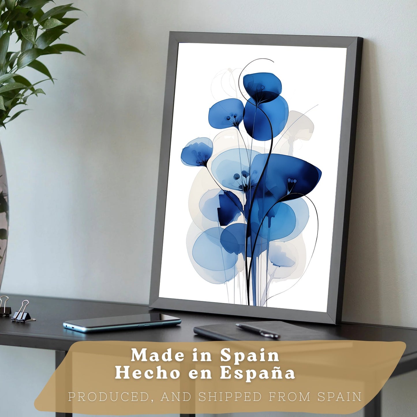 Juego de 3 laminas decorativas flores azules. Cuadros Salon modernos - Posters decorativos Botanico campestre. Decoración Dormitorios.