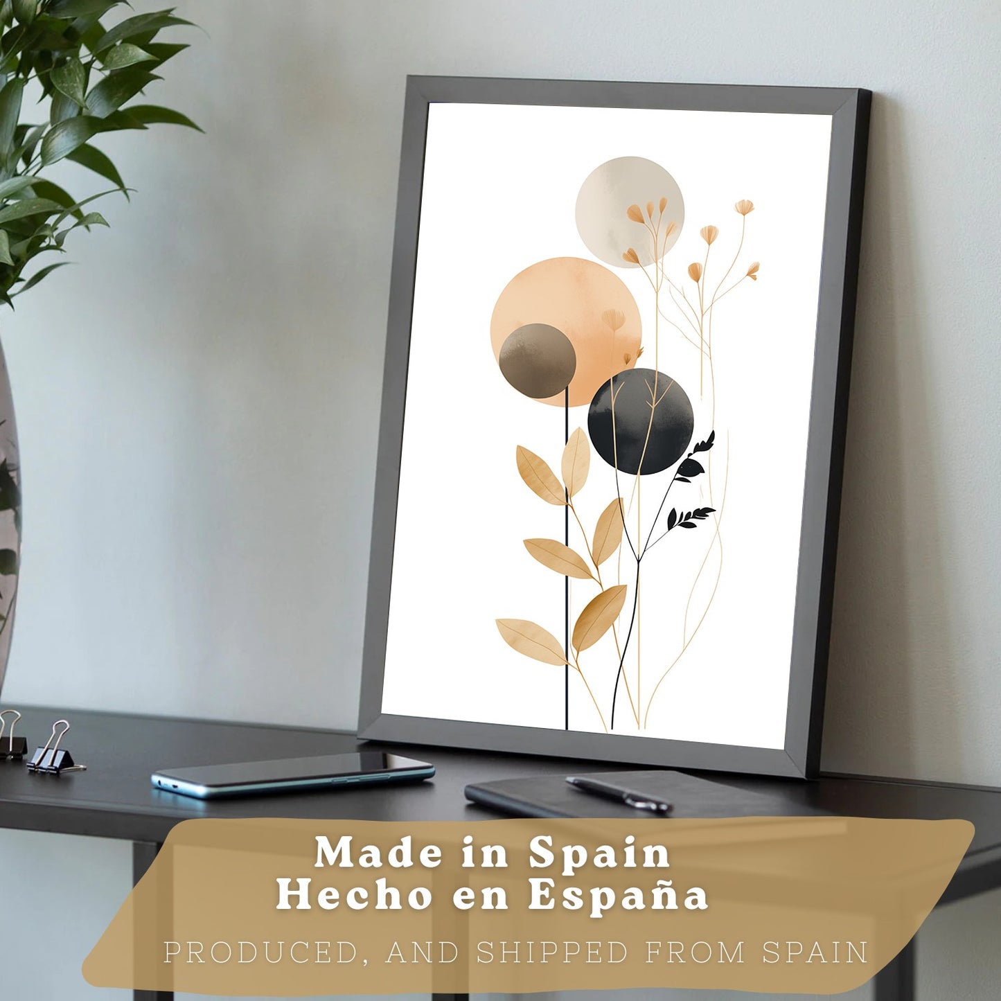 Set de 3 laminas decorativas Flores Geometricas Cuadros Salon modernos - Posters decorativos Tono marron y negro. Decoración Dormitorios.