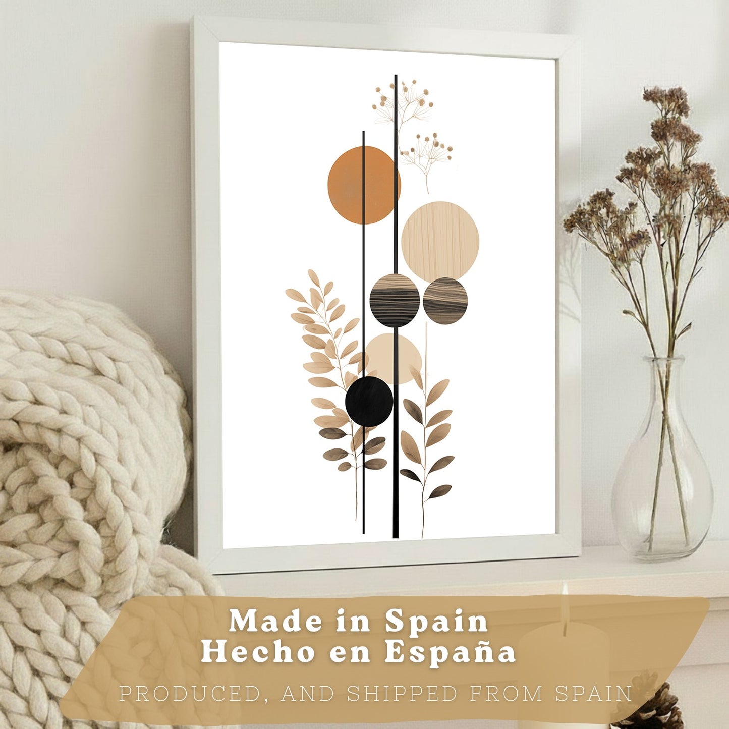 Set de 3 laminas decorativas Flores Geometricas Cuadros Salon modernos - Posters decorativos Tono marron y negro. Decoración Dormitorios.