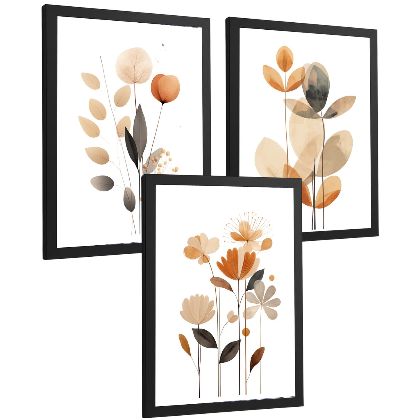 Set de 3 laminas decorativas Flores Naranjas Cuadros Salon modernos - Posters decorativos Tono naranja marron. Decoración Dormitorios.