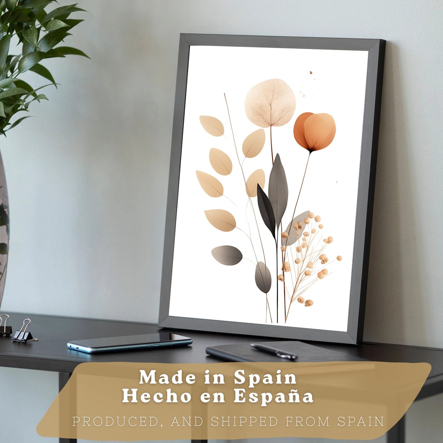 Set de 3 laminas decorativas Flores Naranjas Cuadros Salon modernos - Posters decorativos Tono naranja marron. Decoración Dormitorios.