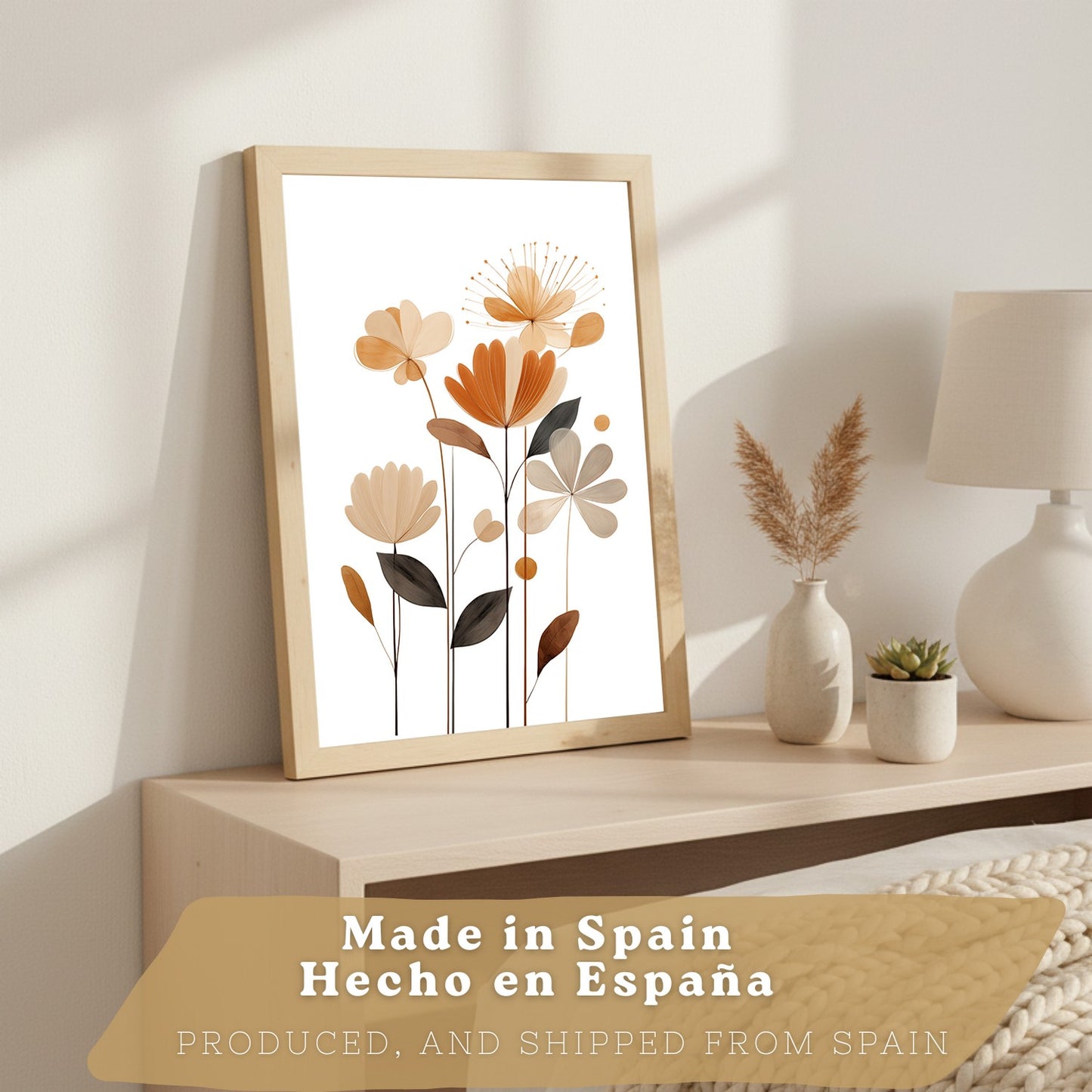 Set de 3 laminas decorativas Flores Naranjas Cuadros Salon modernos - Posters decorativos Tono naranja marron. Decoración Dormitorios.