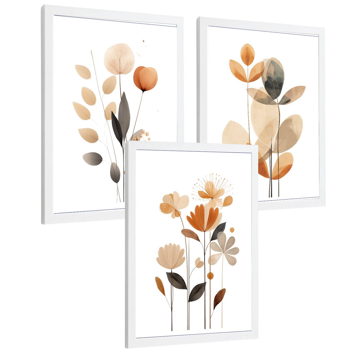 Set de 3 laminas decorativas Flores Naranjas Cuadros Salon modernos - Posters decorativos Tono naranja marron. Decoración Dormitorios.