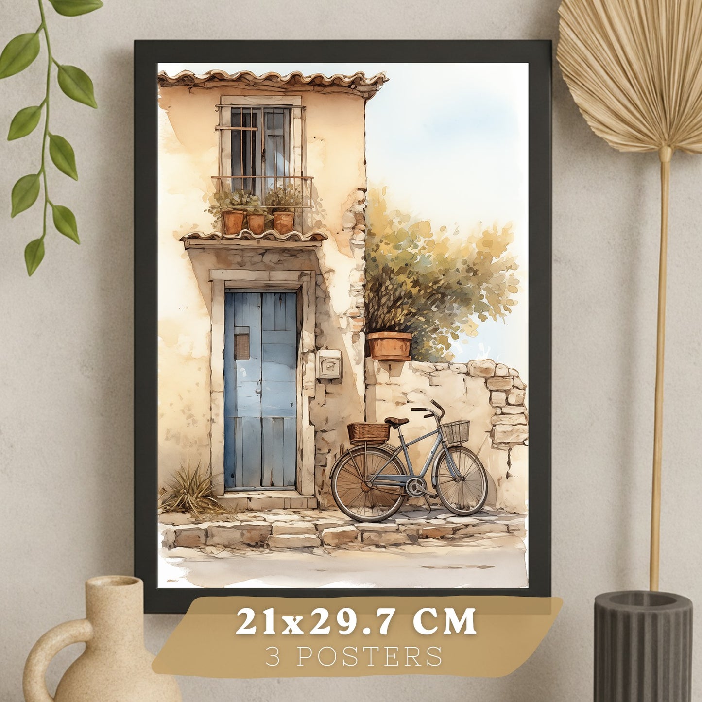 Set de 3 laminas decorativas pared maritimo, relax. Cuadros Salon modernos - Posters decorativos azules en acuarela. Mediterraneo. Decoración Dormitorios.