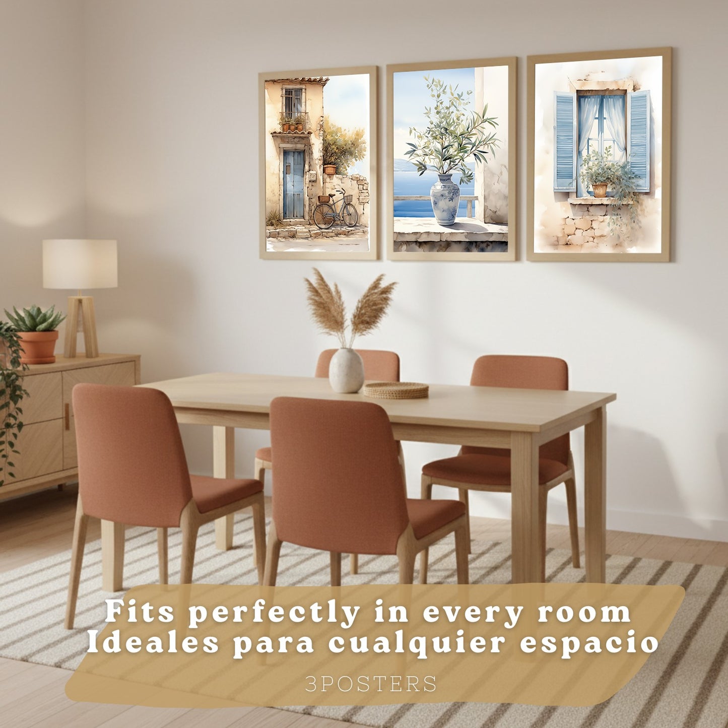 Set de 3 laminas decorativas pared maritimo, relax. Cuadros Salon modernos - Posters decorativos azules en acuarela. Mediterraneo. Decoración Dormitorios.