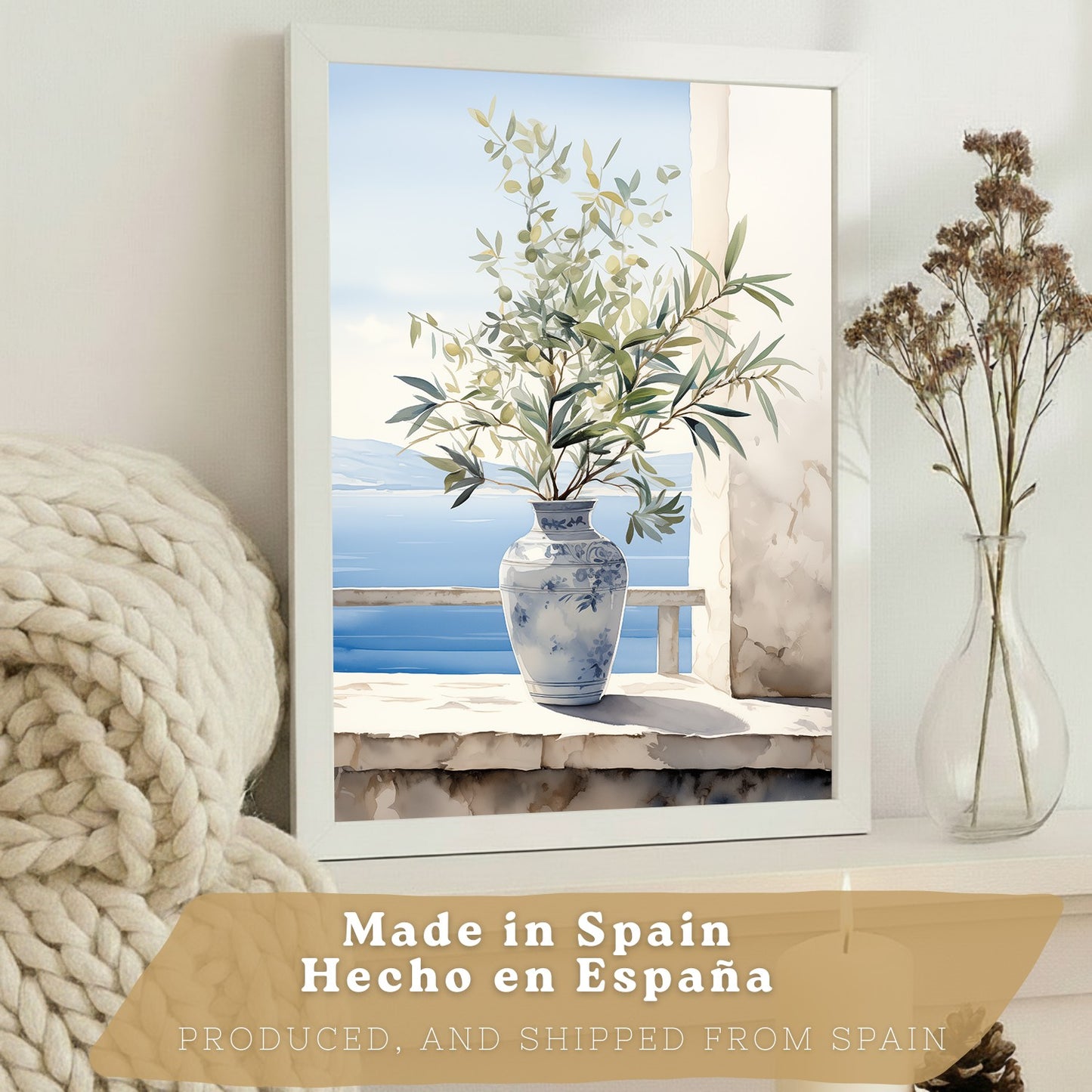 Set de 3 laminas decorativas pared maritimo, relax. Cuadros Salon modernos - Posters decorativos azules en acuarela. Mediterraneo. Decoración Dormitorios.