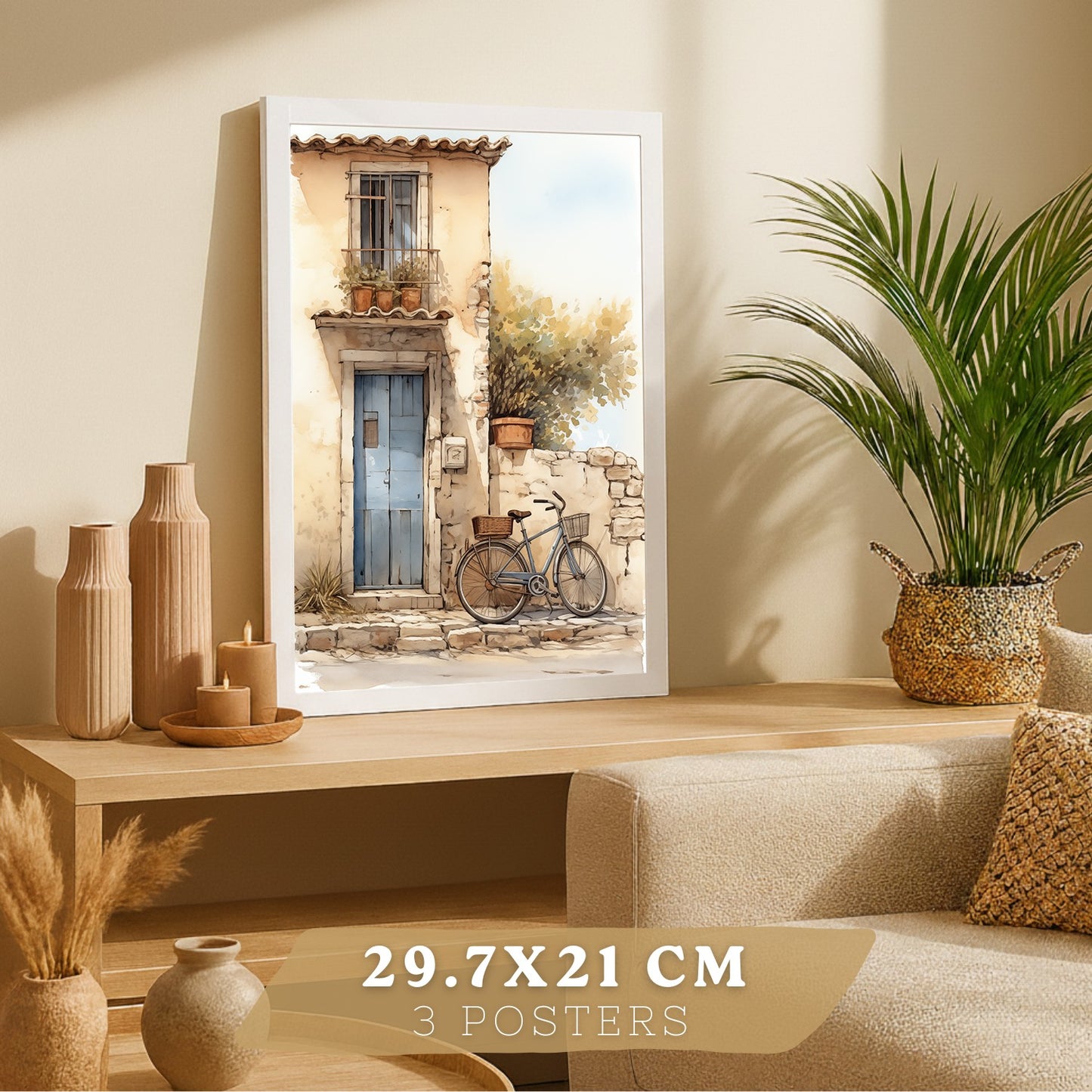 Set de 3 laminas decorativas pared maritimo, relax. Cuadros Salon modernos - Posters decorativos azules en acuarela. Mediterraneo. Decoración Dormitorios.