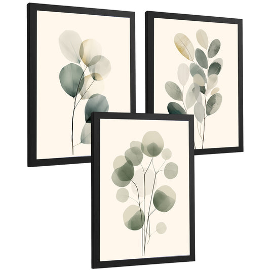 Juego de 3 laminas Flores botanico Verde. Arte de Pared Botánico Minimalista Posters florales para Dormitorio Sala de Estar
