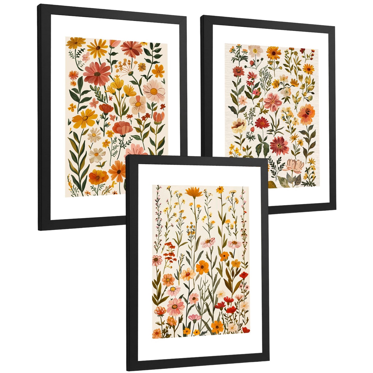 Set de 3 laminas decorativas flores silvestres. Cuadros Salon modernos - Posters decorativos Botanico campestre. Decoración Dormitorios.