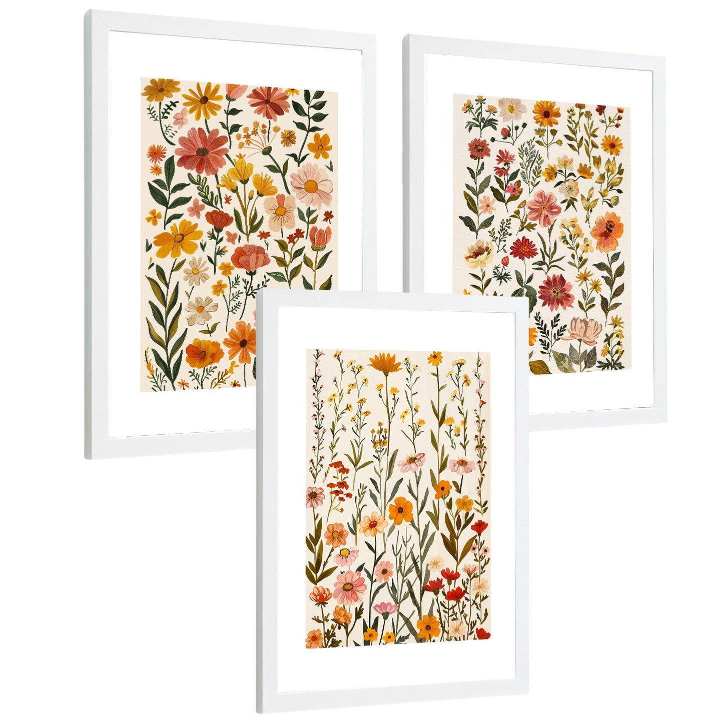 Set de 3 laminas decorativas flores silvestres. Cuadros Salon modernos - Posters decorativos Botanico campestre. Decoración Dormitorios.