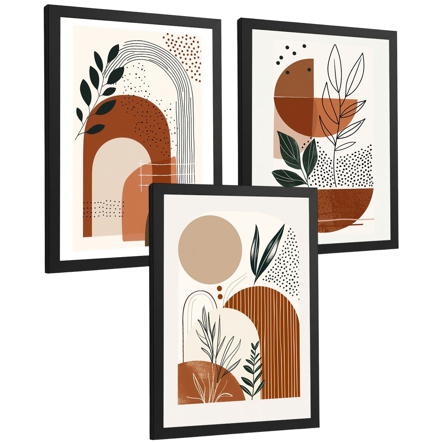 Set de 3 laminas decorativas Abstracto floral Cuadros Salon modernos - Posters decorativos plantas marrones. Decoración Dormitorios.