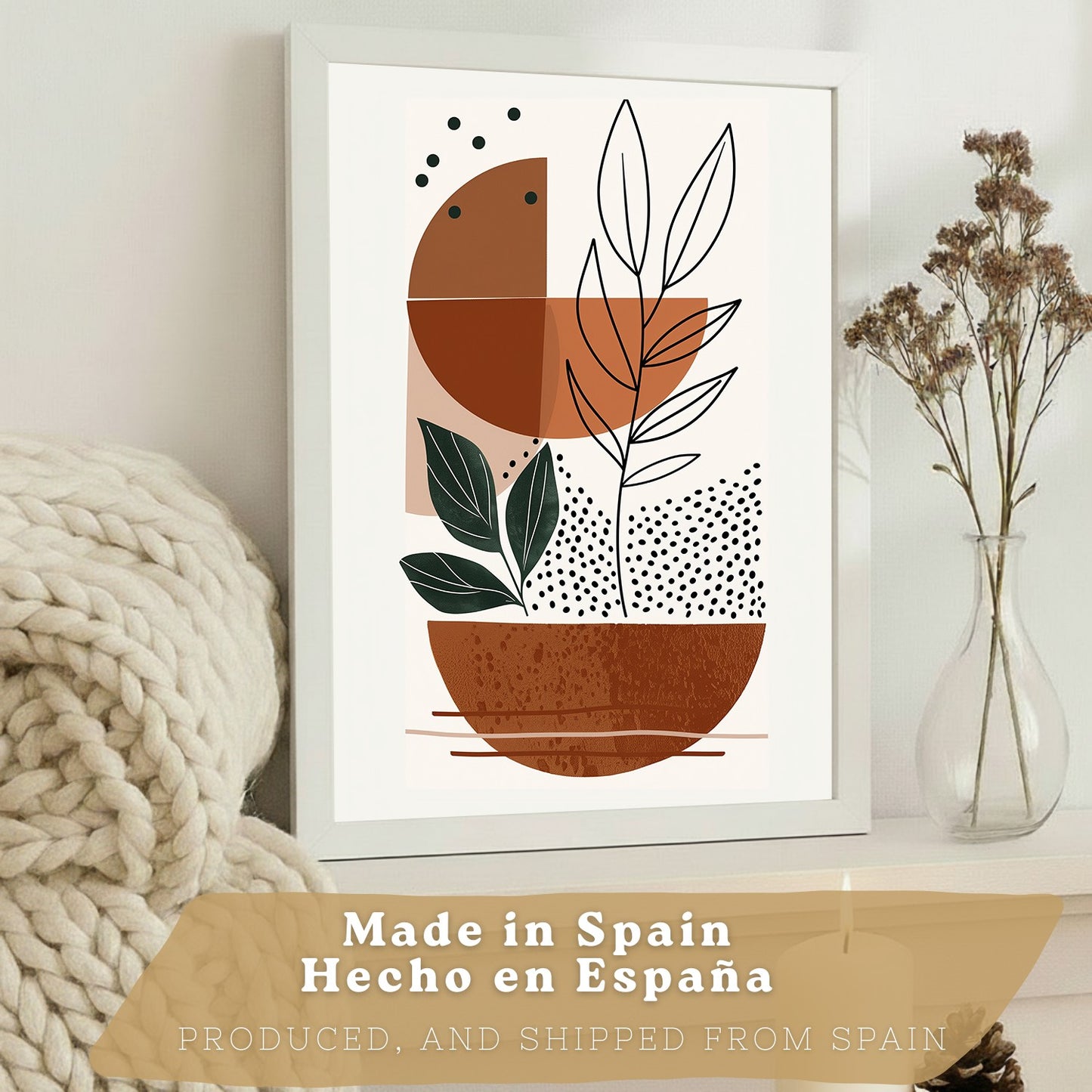 Set de 3 laminas decorativas Abstracto floral Cuadros Salon modernos - Posters decorativos plantas marrones. Decoración Dormitorios.