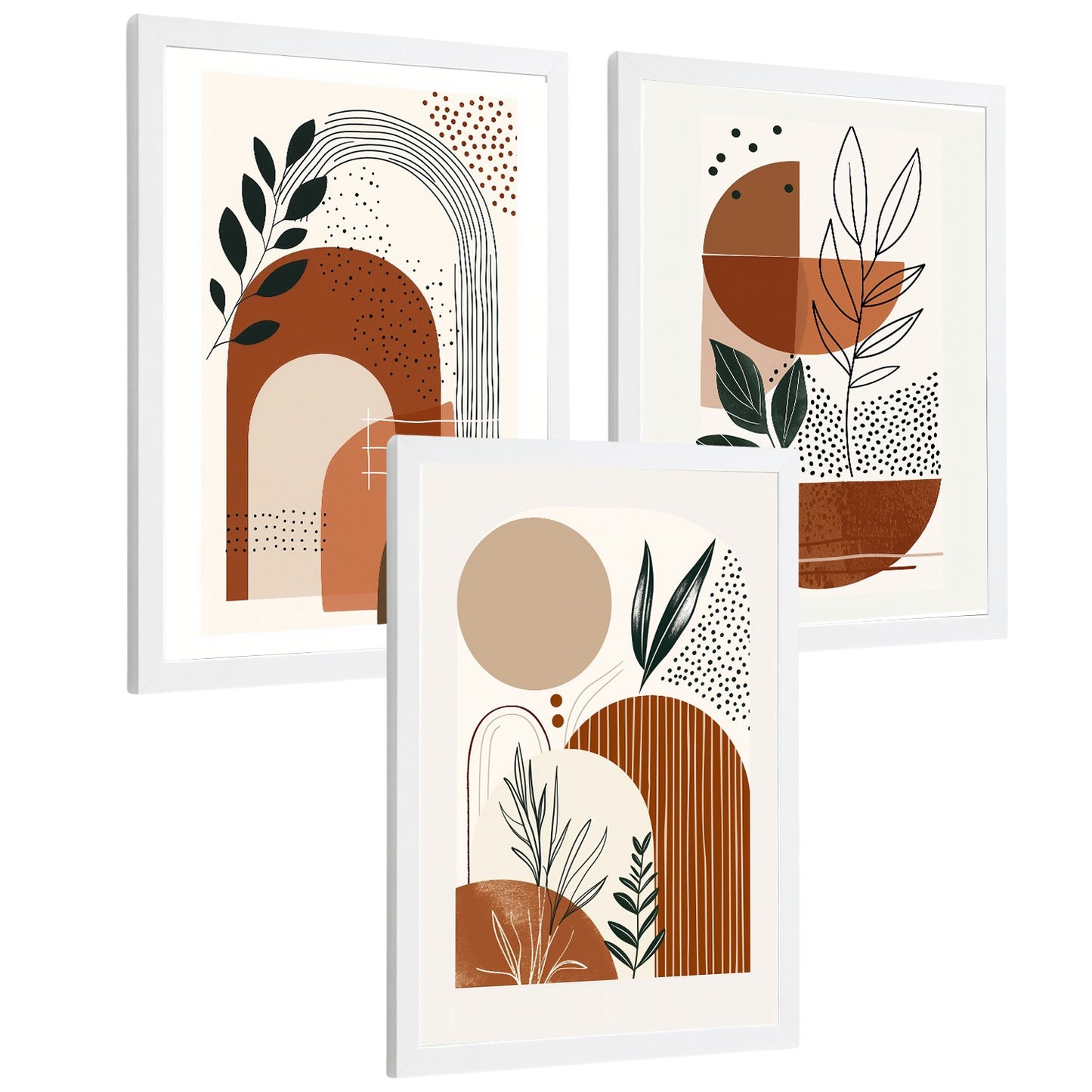 Set de 3 laminas decorativas Abstracto floral Cuadros Salon modernos - Posters decorativos plantas marrones. Decoración Dormitorios.