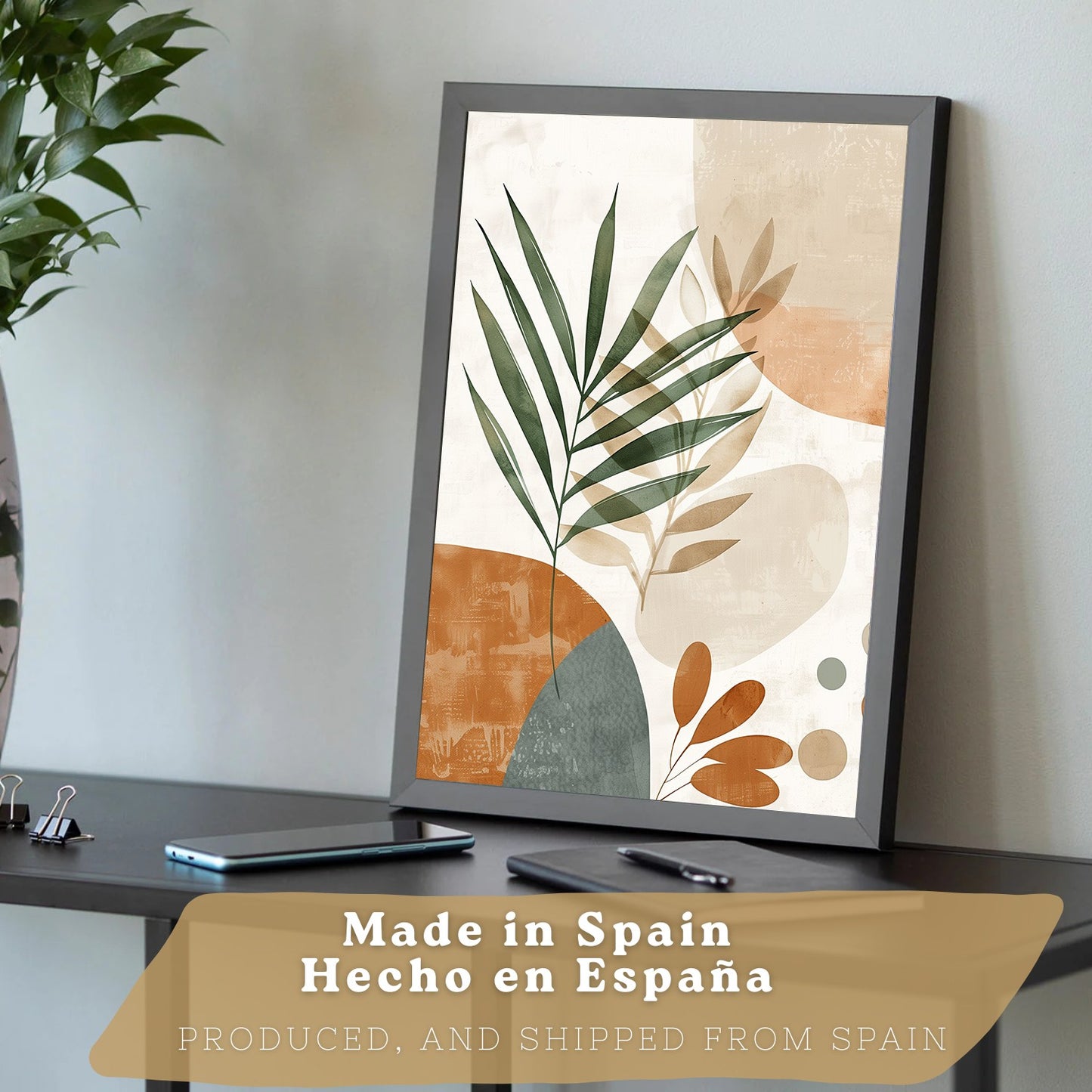 Set de 3 laminas decorativas Abstractas floral Cuadros Salon modernos - Posters decorativos plantas marrones. Decoración Dormitorios.