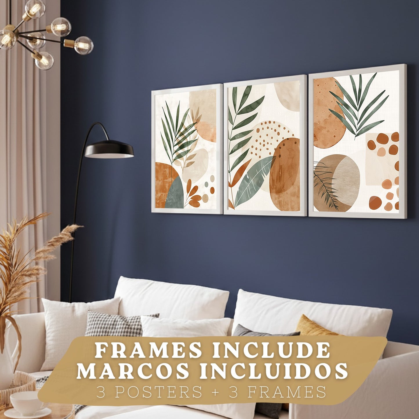 Set de 3 laminas decorativas Abstractas floral Cuadros Salon modernos - Posters decorativos plantas marrones. Decoración Dormitorios.