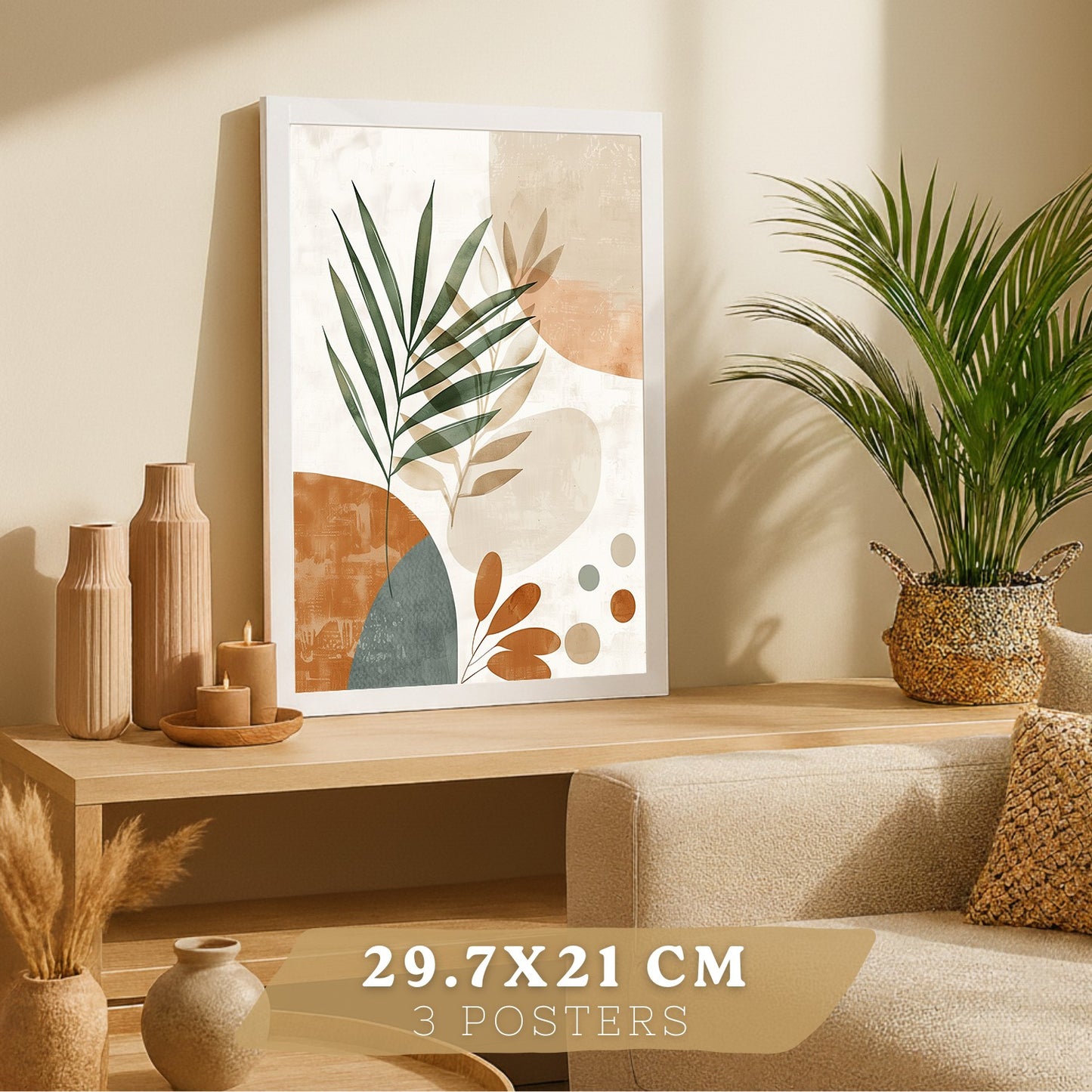 Set de 3 laminas decorativas Abstractas floral Cuadros Salon modernos - Posters decorativos plantas marrones. Decoración Dormitorios.