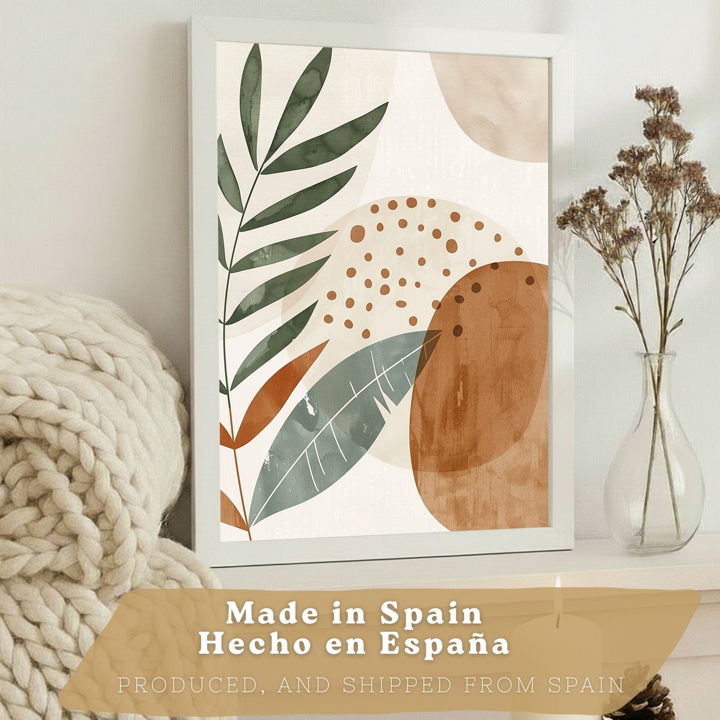 Set de 3 laminas decorativas Abstractas floral Cuadros Salon modernos - Posters decorativos plantas marrones. Decoración Dormitorios.