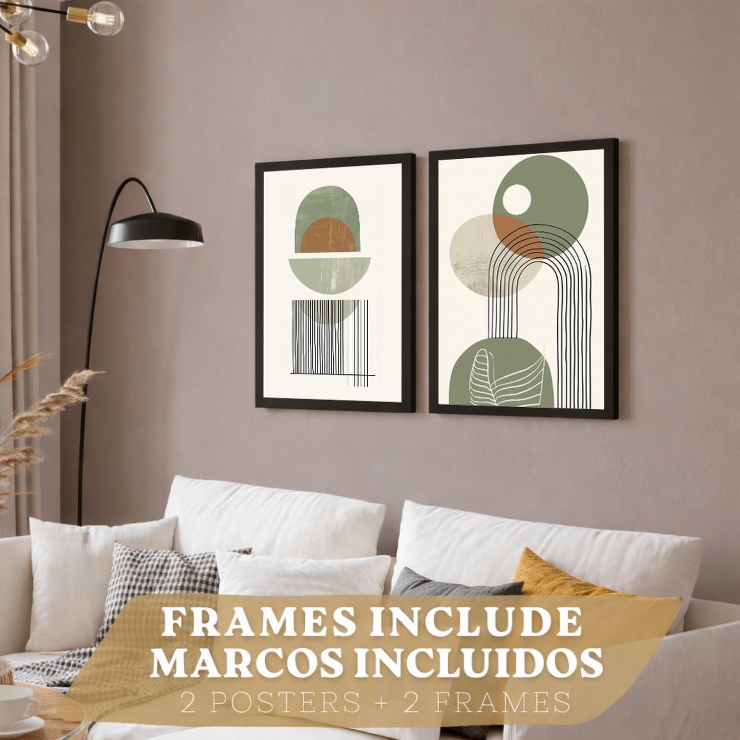 Set de 3 laminas decorativas Abstractas Cuadros Salon modernos - Posters decorativos verdes Decoración Dormitorios.