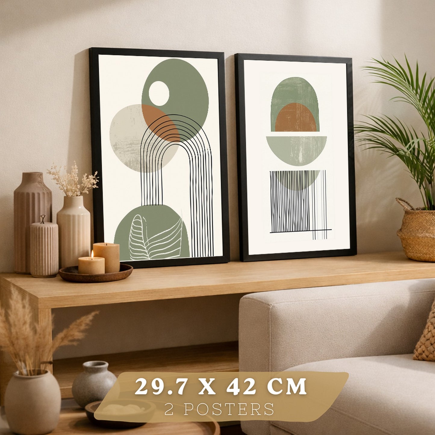 Set de 3 laminas decorativas Abstractas Cuadros Salon modernos - Posters decorativos verdes Decoración Dormitorios.