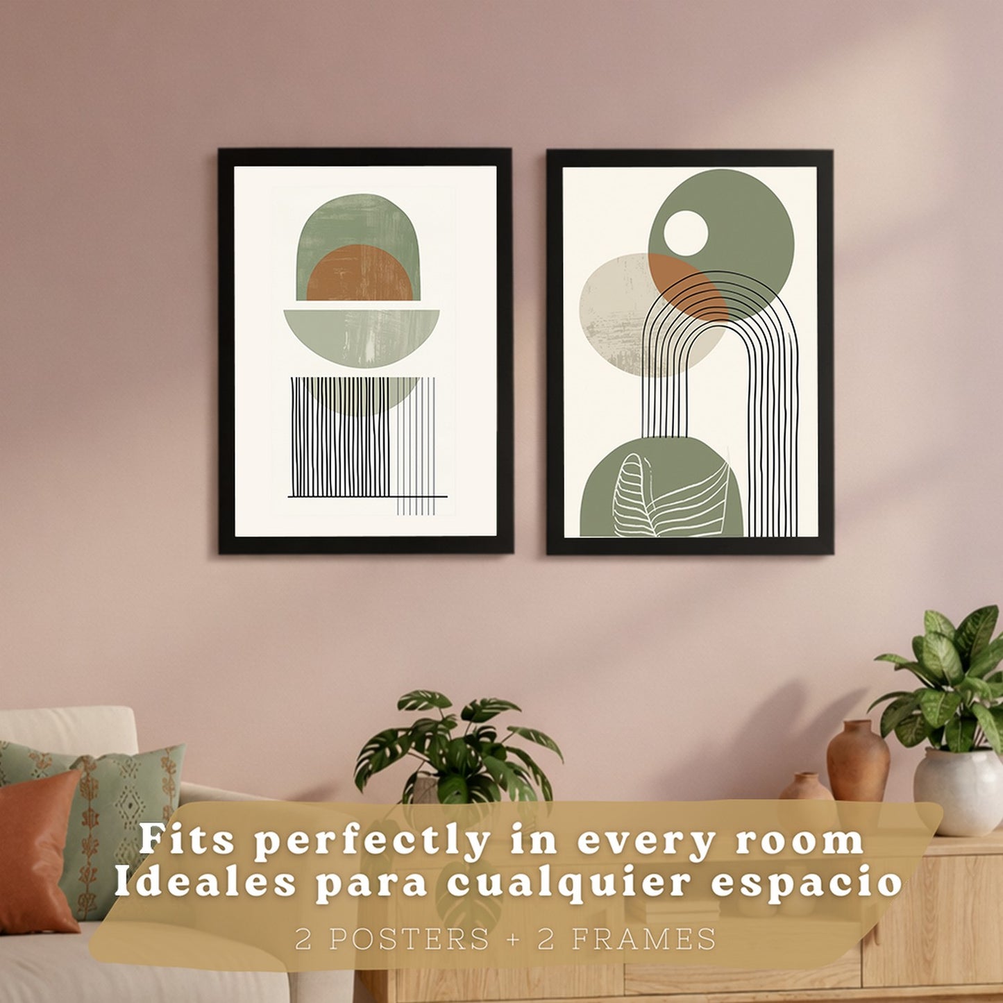 Set de 3 laminas decorativas Abstractas Cuadros Salon modernos - Posters decorativos verdes Decoración Dormitorios.