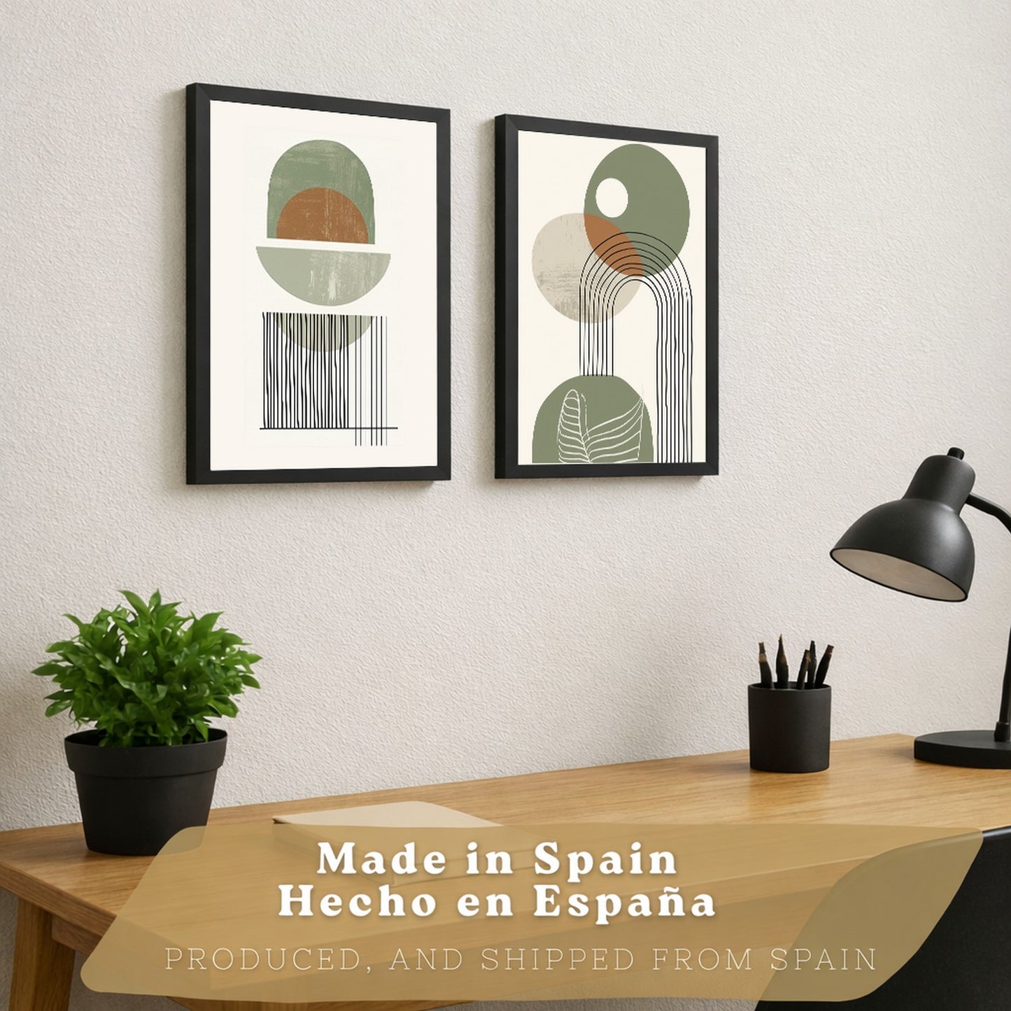 Set de 3 laminas decorativas Abstractas Cuadros Salon modernos - Posters decorativos verdes Decoración Dormitorios.