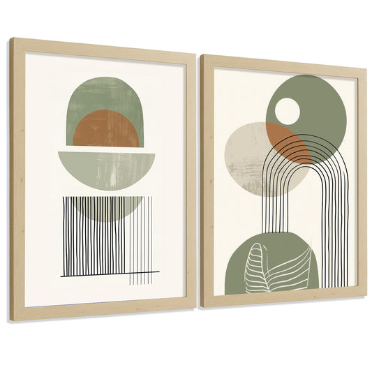 Set de 3 laminas decorativas Abstractas Cuadros Salon modernos - Posters decorativos verdes Decoración Dormitorios.