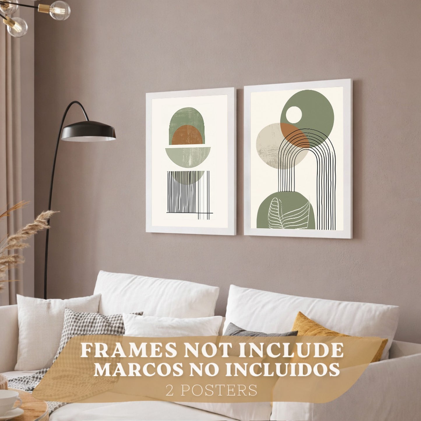 Set de 3 laminas decorativas Abstractas Cuadros Salon modernos - Posters decorativos verdes Decoración Dormitorios.