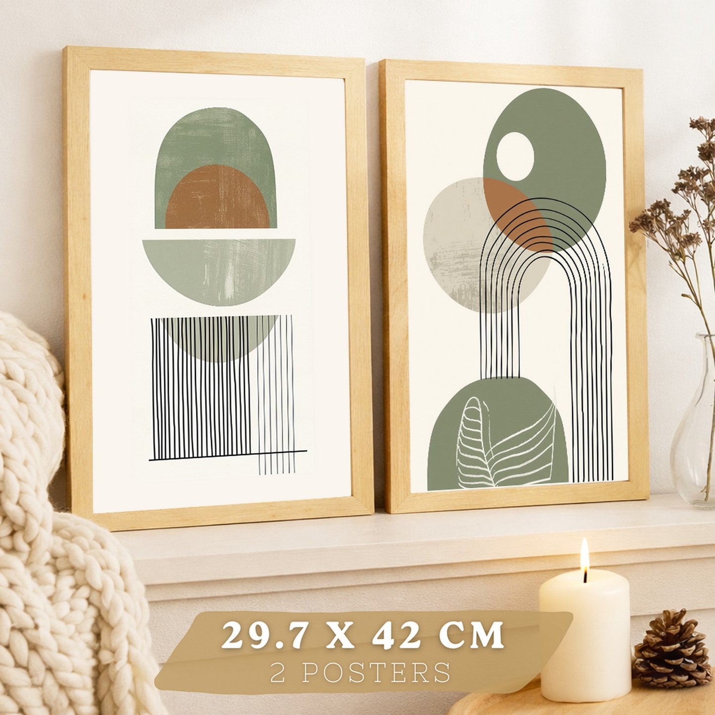 Set de 3 laminas decorativas Abstractas Cuadros Salon modernos - Posters decorativos verdes Decoración Dormitorios.