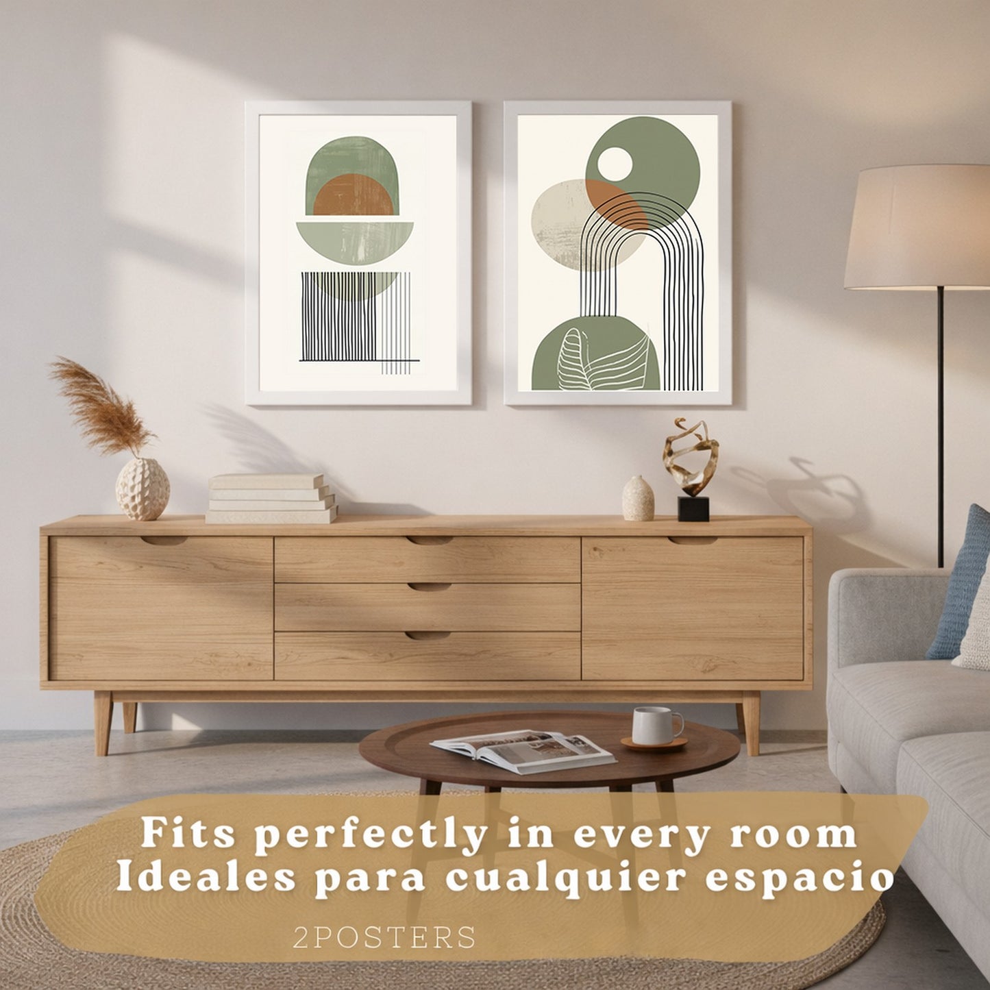 Set de 3 laminas decorativas Abstractas Cuadros Salon modernos - Posters decorativos verdes Decoración Dormitorios.