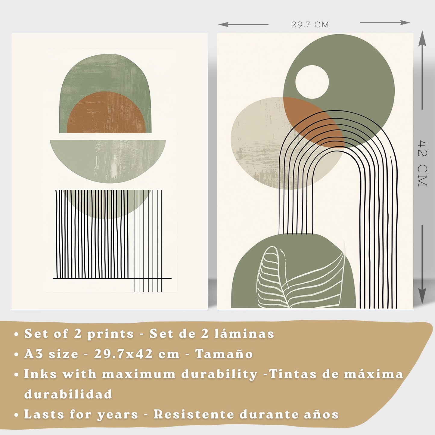 Set de 3 laminas decorativas Abstractas Cuadros Salon modernos - Posters decorativos verdes Decoración Dormitorios.