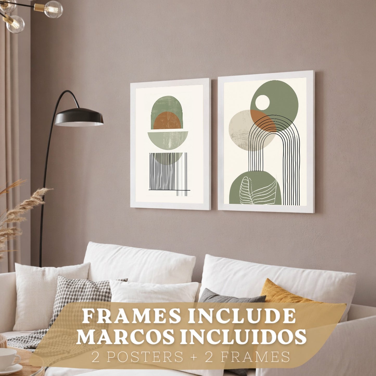 Set de 3 laminas decorativas Abstractas Cuadros Salon modernos - Posters decorativos verdes Decoración Dormitorios.