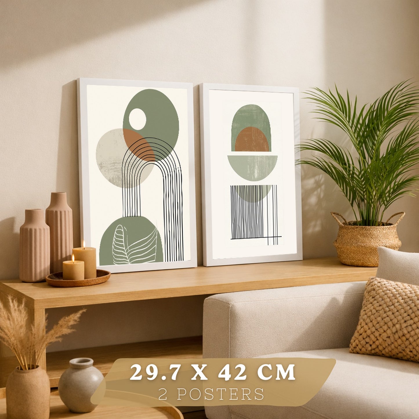 Set de 3 laminas decorativas Abstractas Cuadros Salon modernos - Posters decorativos verdes Decoración Dormitorios.