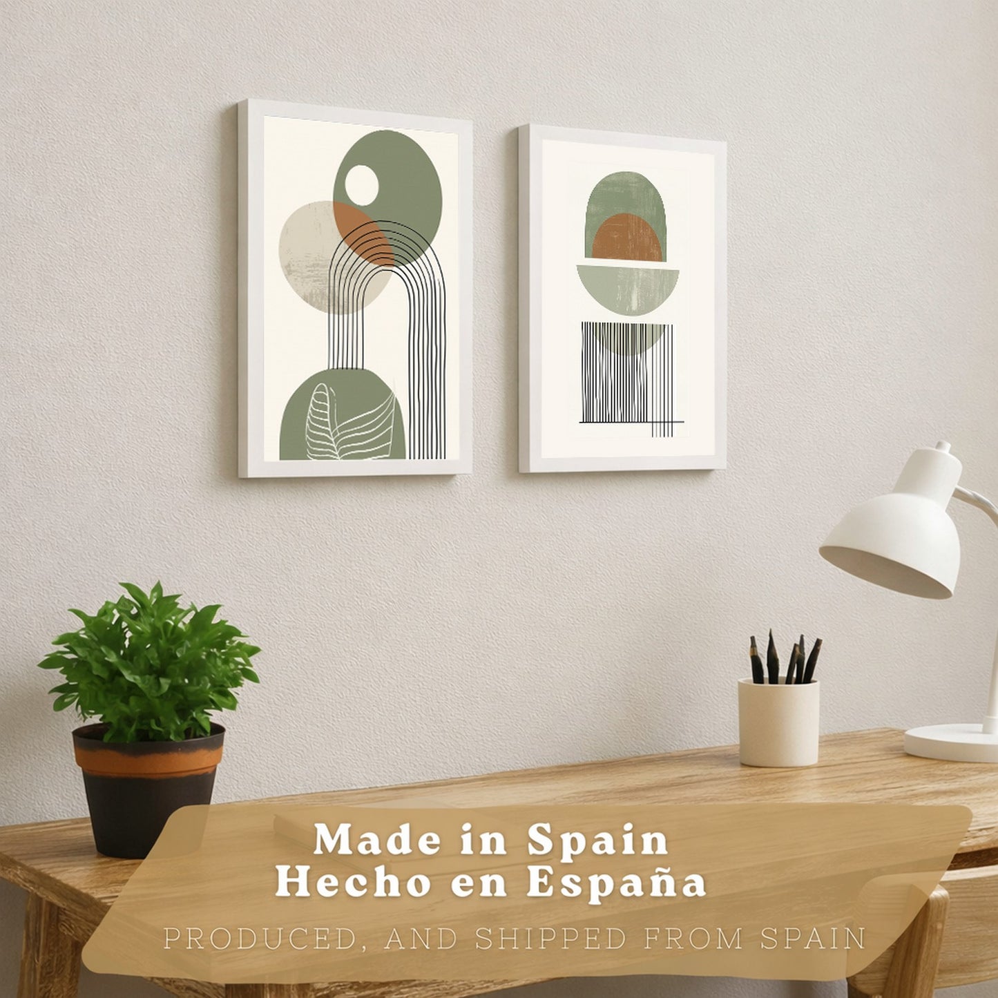 Set de 3 laminas decorativas Abstractas Cuadros Salon modernos - Posters decorativos verdes Decoración Dormitorios.