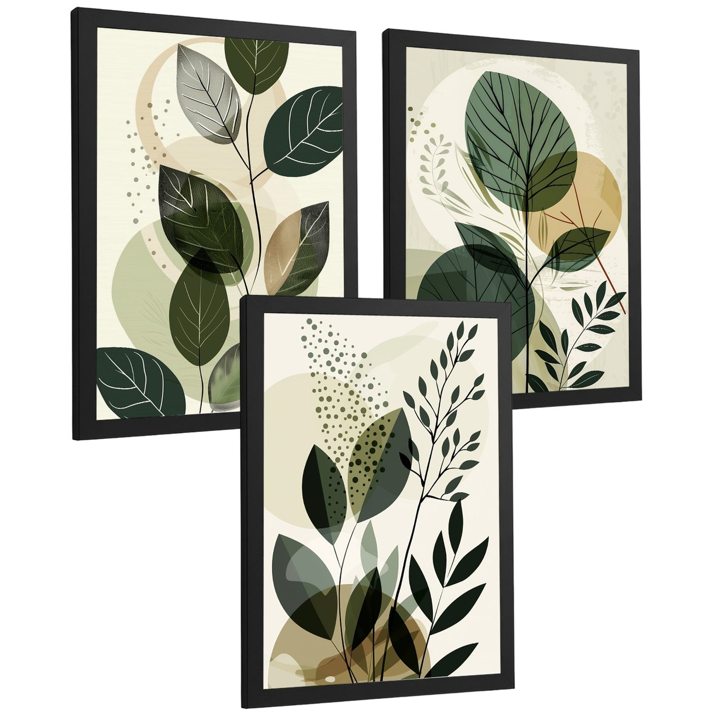 Set de 3 laminas decorativas Plantas Abstractas Verdes Cuadros Salon modernos - Posters decorativos Botanico Decoración Dormitorios.