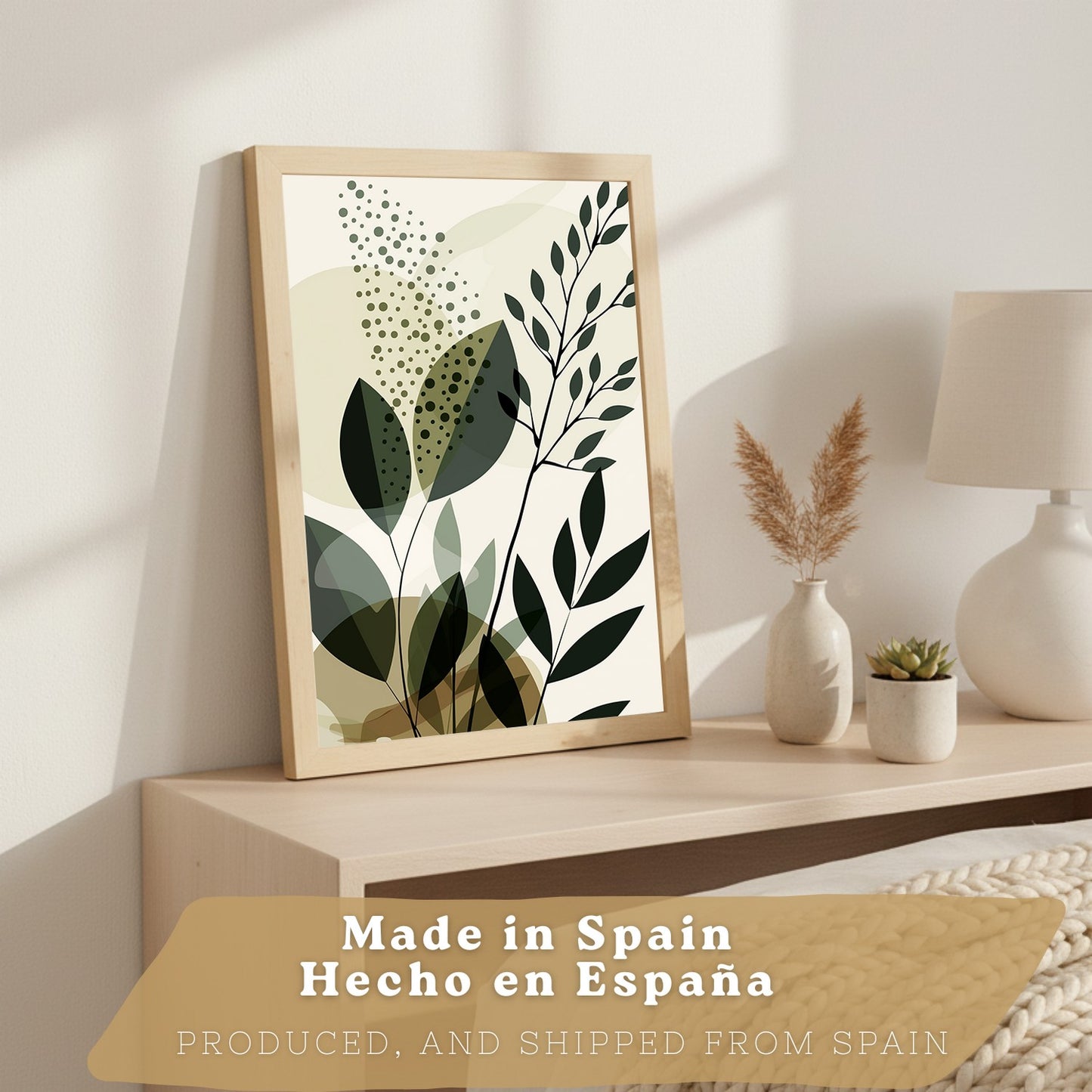 Set de 3 laminas decorativas Plantas Abstractas Verdes Cuadros Salon modernos - Posters decorativos Botanico Decoración Dormitorios.