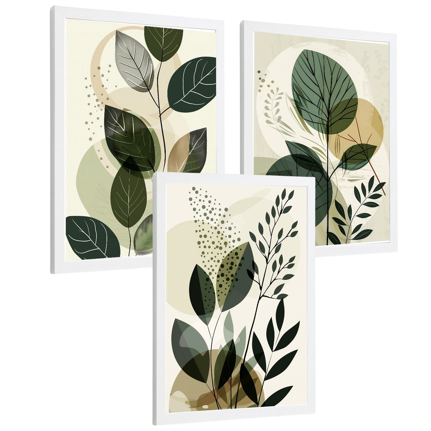 Set de 3 laminas decorativas Plantas Abstractas Verdes Cuadros Salon modernos - Posters decorativos Botanico Decoración Dormitorios.
