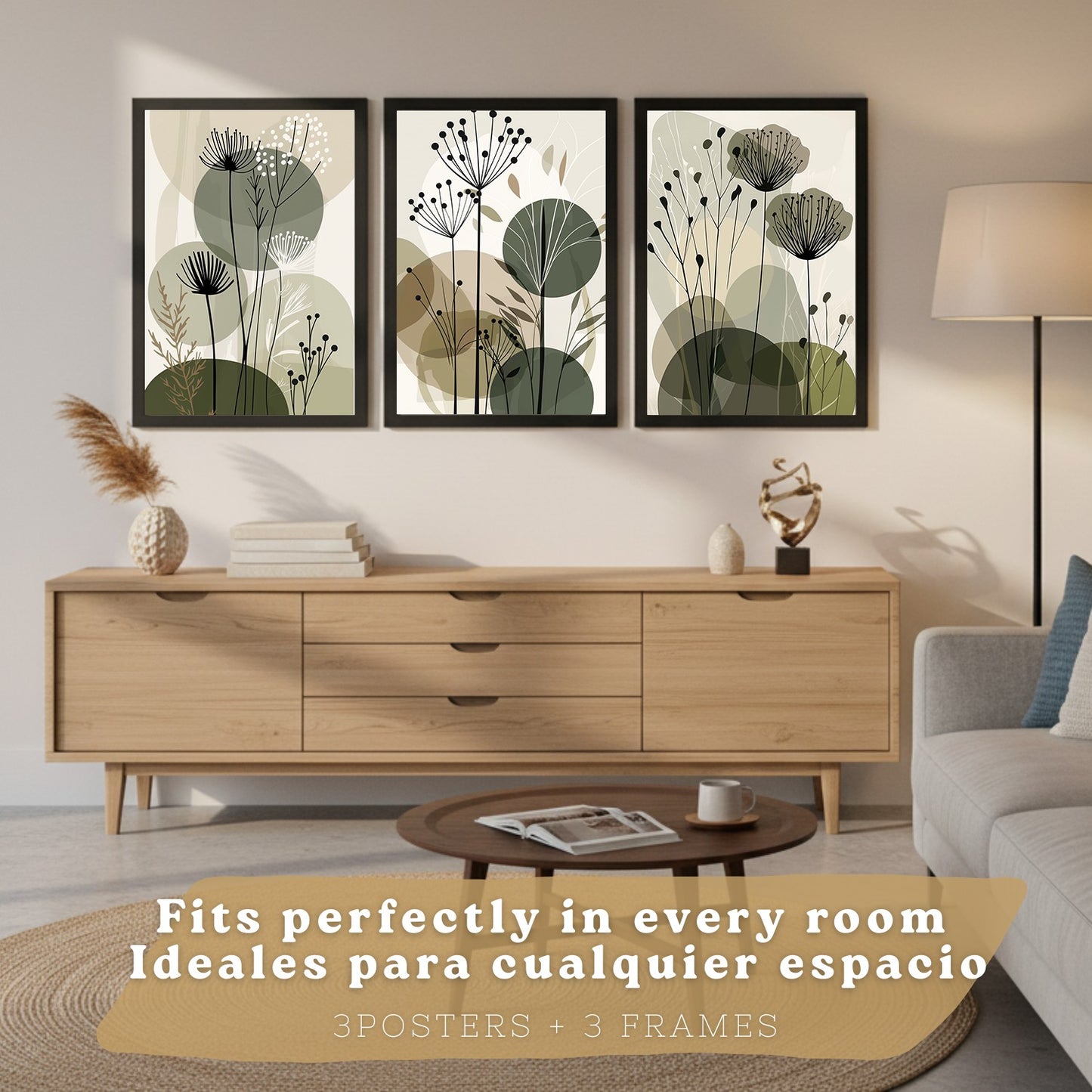 Set de 4 laminas decorativas Flores Abstractas Botanicas Cuadros Salon modernos - Posters decorativos Plantas verdesDecoración Dormitorios Cocina Baño