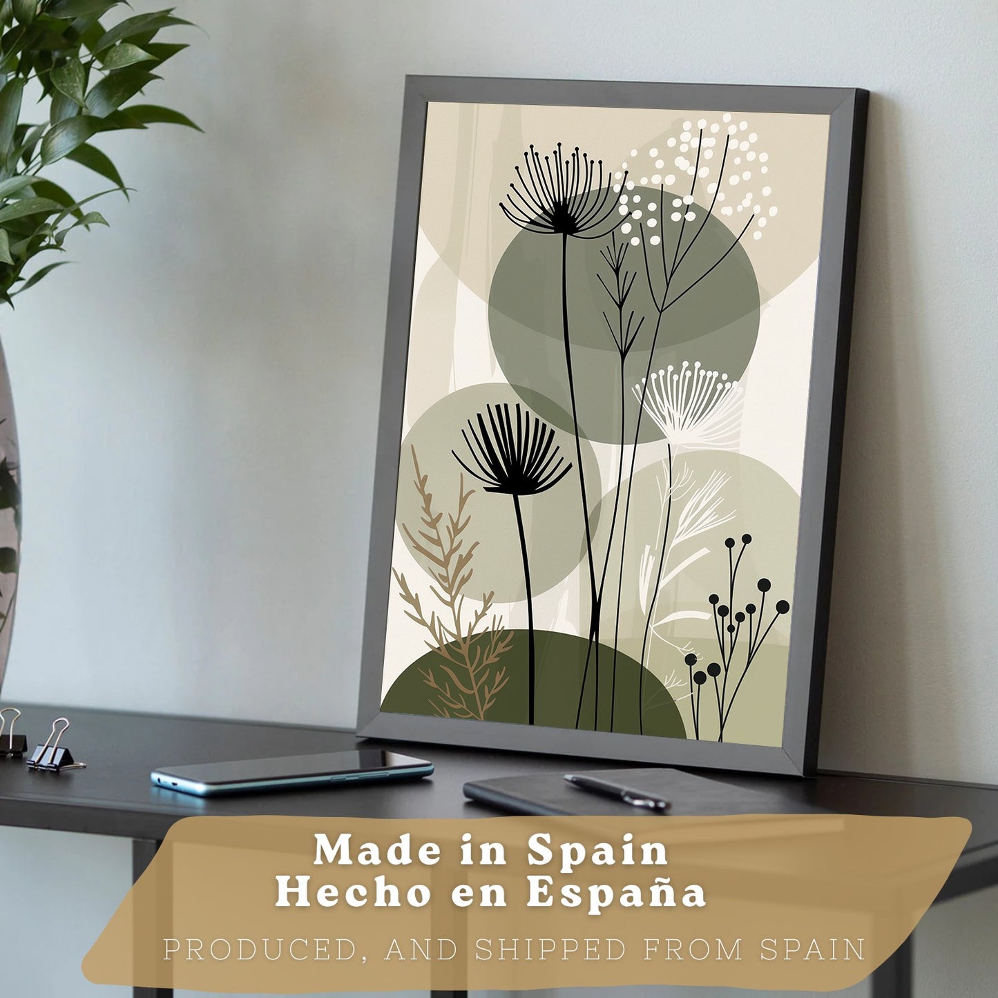 Set de 4 laminas decorativas Flores Abstractas Botanicas Cuadros Salon modernos - Posters decorativos Plantas verdesDecoración Dormitorios Cocina Baño