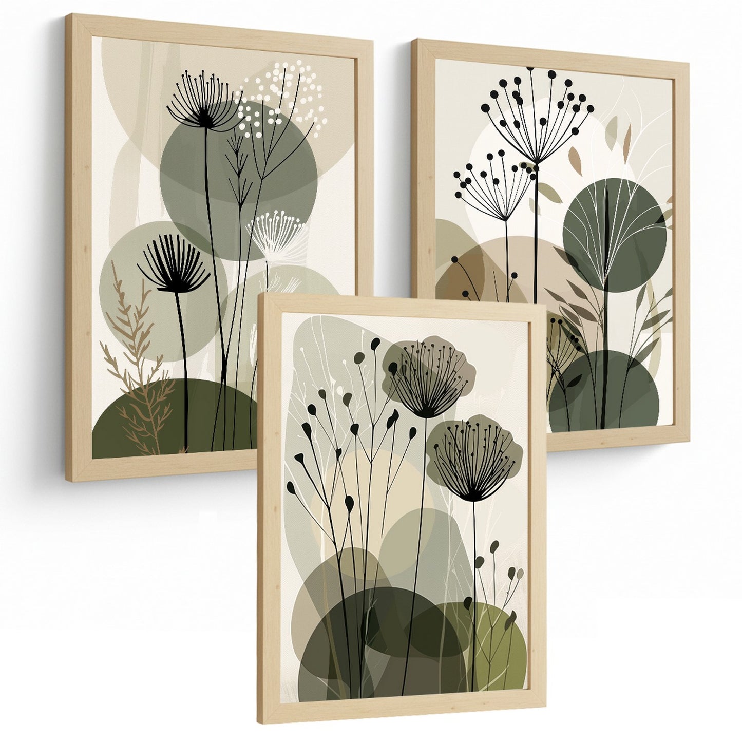 Set de 4 laminas decorativas Flores Abstractas Botanicas Cuadros Salon modernos - Posters decorativos Plantas verdesDecoración Dormitorios Cocina Baño