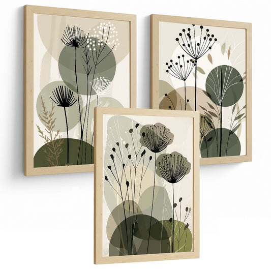 Set de 4 laminas decorativas Flores Abstractas Botanicas Cuadros Salon modernos - Posters decorativos Plantas verdesDecoración Dormitorios Cocina Baño